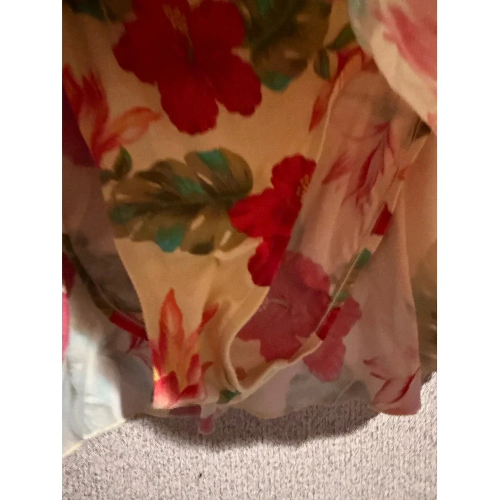 Tropical Floral Swim Skirt with Built-in Brief Cream Red Green small